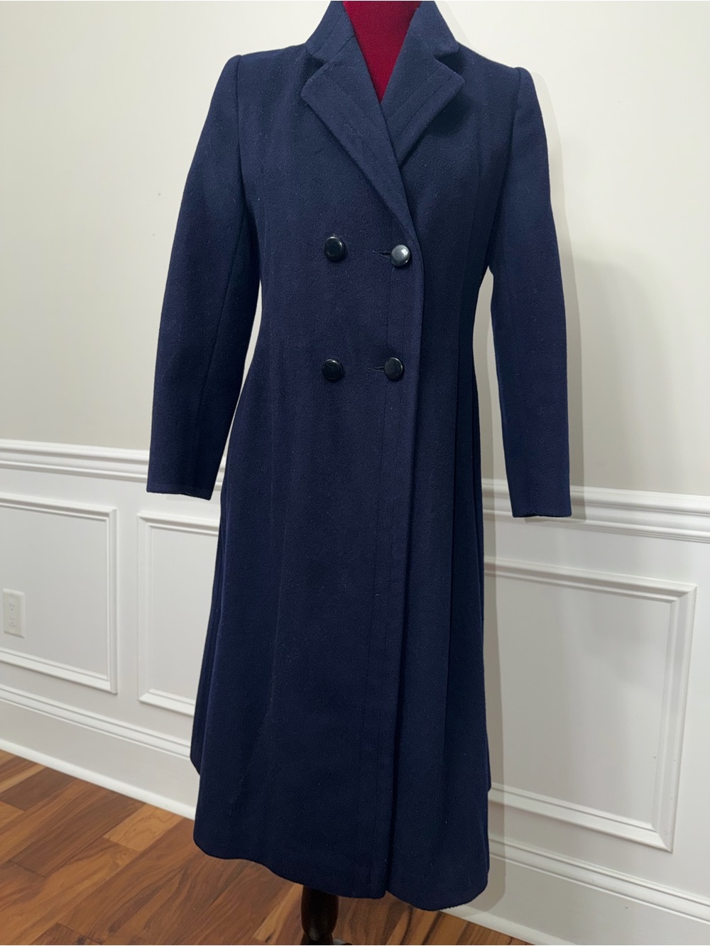 Vtg 70s 80s Beekman Place‎ New York 100% Pure Wool Long Coat Navy Blue ILGWU USA